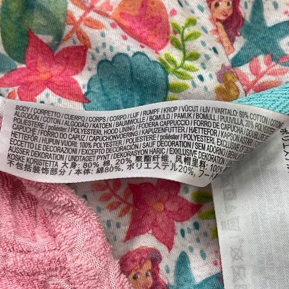 Disney Ariel Swim Cover Up Girls Size 7/8 Terry Cloth Jacquard Shell Hooded Pink - Picture 10 of 11